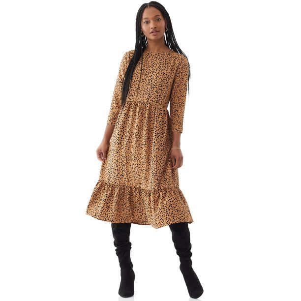 Scoop Women’s Tiered Maxi Dress, Camel Abstract Dot | Walmart (US)