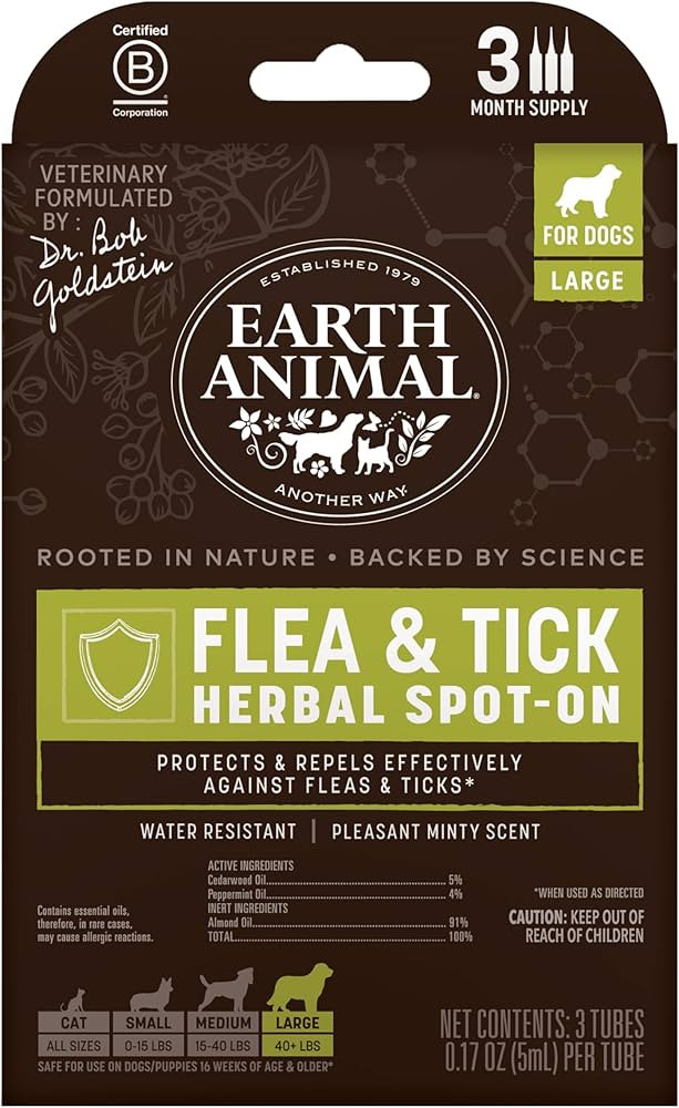 Earth Animal Apothecary Natural Flea & Tick - Herbal Spot-On for Large Dogs - 3 Applications (3 M... | Amazon (US)