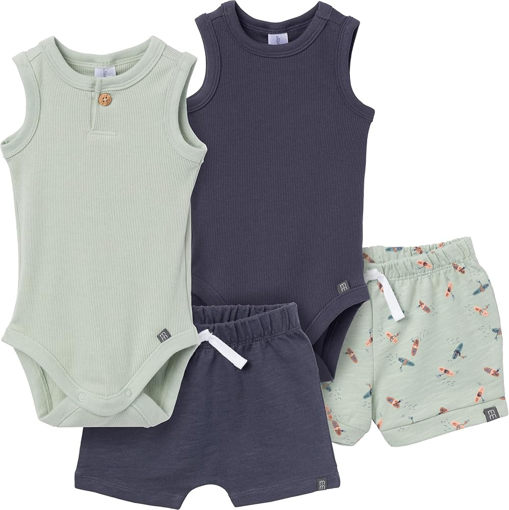 Modern Moments by Gerber Baby Boys' Ribbed 4-piece Sleevless Bodysuit & French Terry Short Set | Amazon (US)