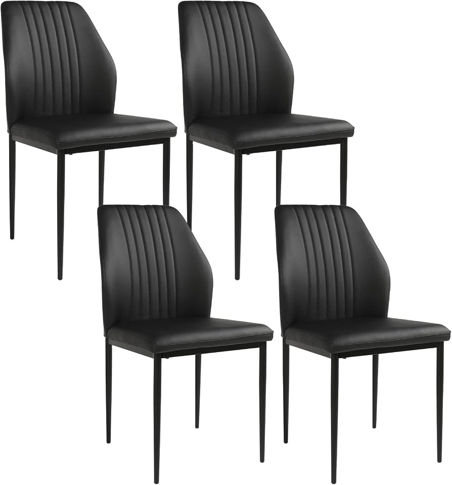 Dining Chair PU Leather Living Room Chair Modern Kitchen Armless Side Chair with Metal Legs (Blac... | Amazon (US)