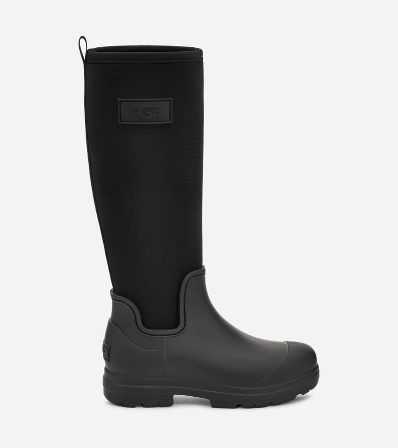 UGG® Women's Droplet Tall Fleece/Neoprene/Synthetic/Textile Rain Boots in Black, Size 12 | UGG (US)