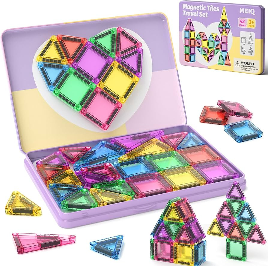 42-Piece Mini Magnetic Tiles Travel Set with Metal Storage Box - Portable STEM Building Blocks fo... | Amazon (CA)