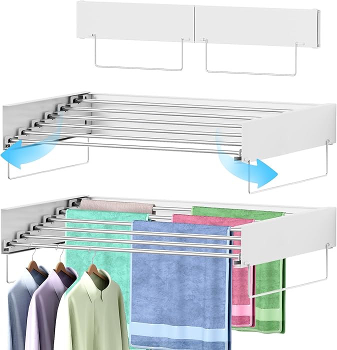 Wall Mounted Clothes Drying Rack, Laundry Drying Rack Clothing Wall Mount, Laundry Hanger Foldabl... | Amazon (US)