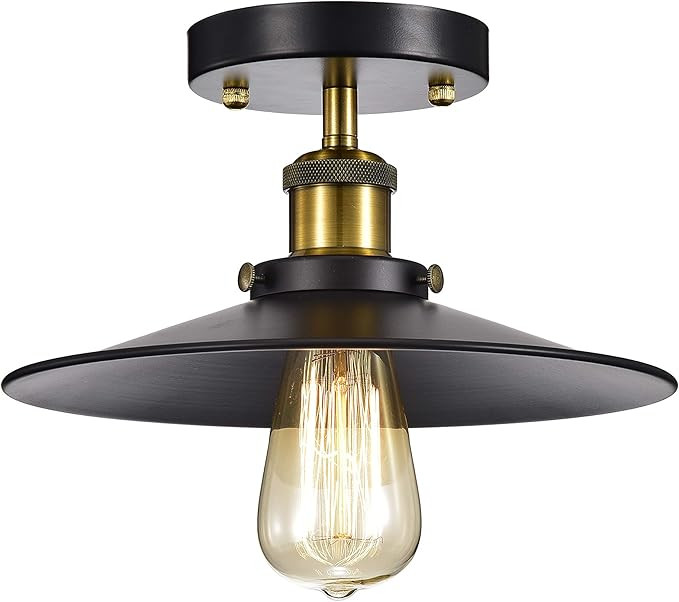 Jojospring Anastasia Cone Shape Industrial Flush Mount in Black and Metallic Gold Finish | Amazon (US)