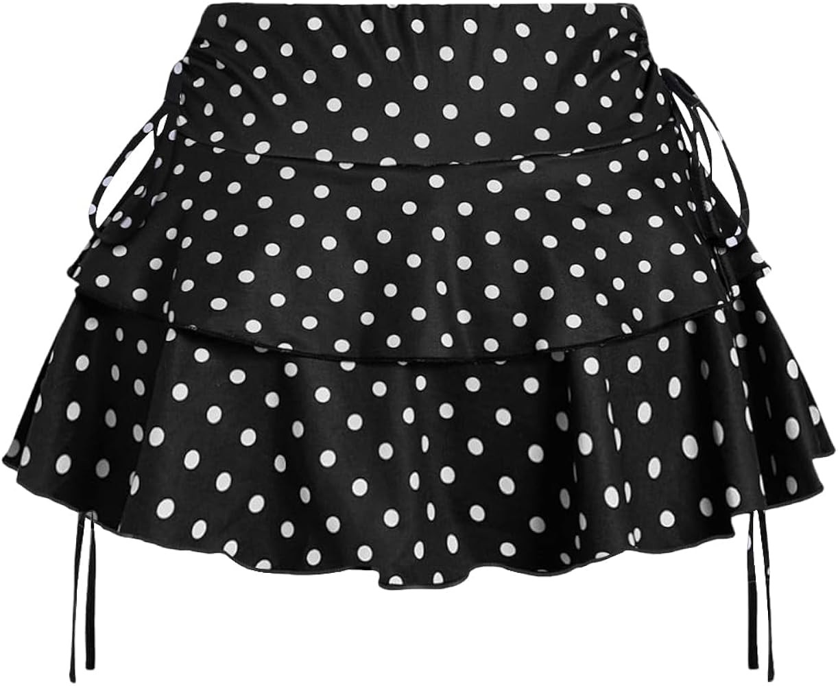 Women's Y2k Mini Ruffle Skirts with Shorts Tiered Layers Cute Elastic Waist Coquette Skort Drawst... | Amazon (US)