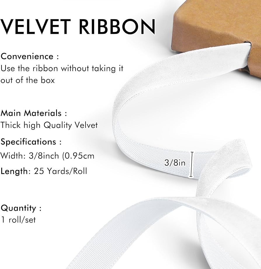 White Velvet Ribbon 3/8'' 25 Yards for Christmas Tree, Gift Wrapping, Flower Bouquet, Wreath Deco... | Amazon (US)