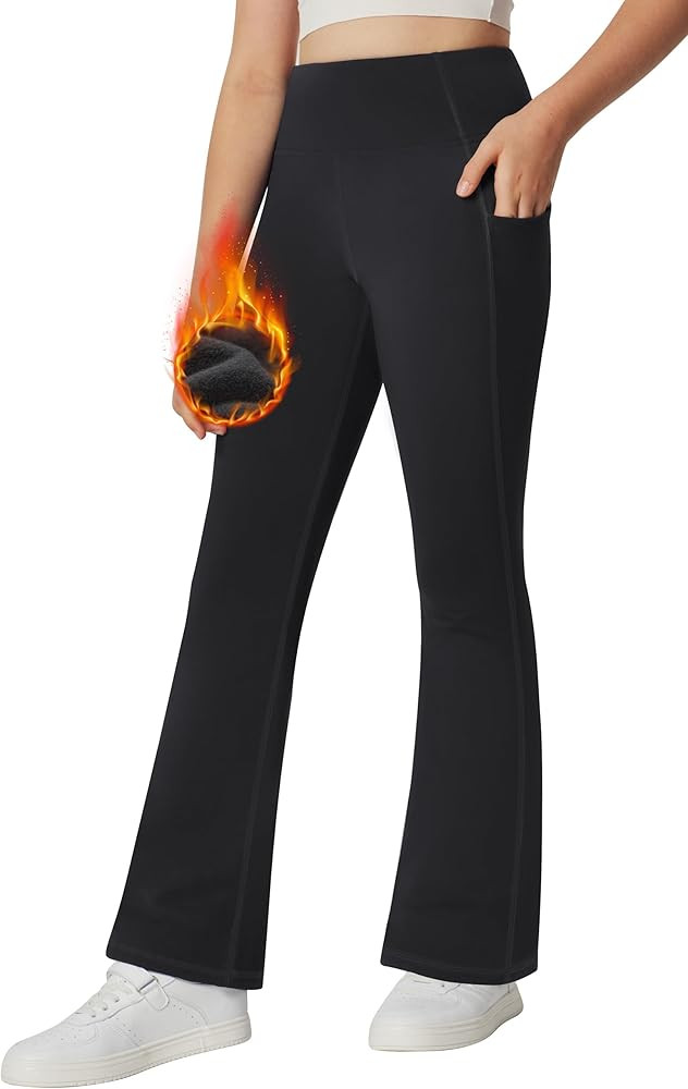 IUGA Girl's Fleece Lined Flare Leggings High Waist Bell Bottom Yoga Pants with Pockets Preppy Clo... | Amazon (US)