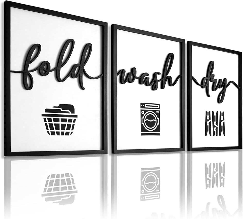 3D Wood Laundry Room Wall Decor, 36" x 16" Framed Laundry Room Wall Art, 3D Framed Laundry Signs ... | Amazon (US)