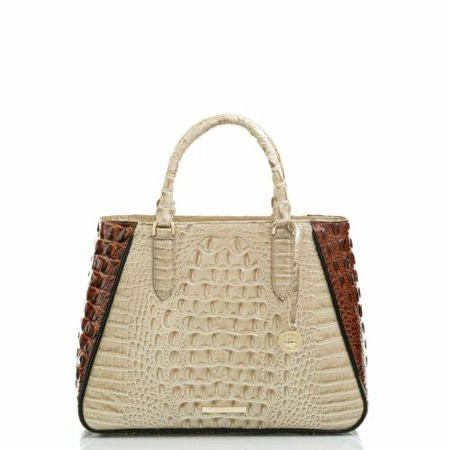 Brahmin SMALL IRENE OSMIA Linen White Brown Leather Croco Emb Handbag Bag NEW | Walmart (US)