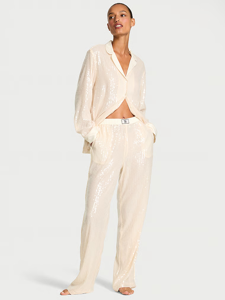 Buy Sequin Shine Long Pajama Set, Champagne Signature Slip Sequin - Order Pajamas Sets online - V... | Victoria's Secret (US / CA )