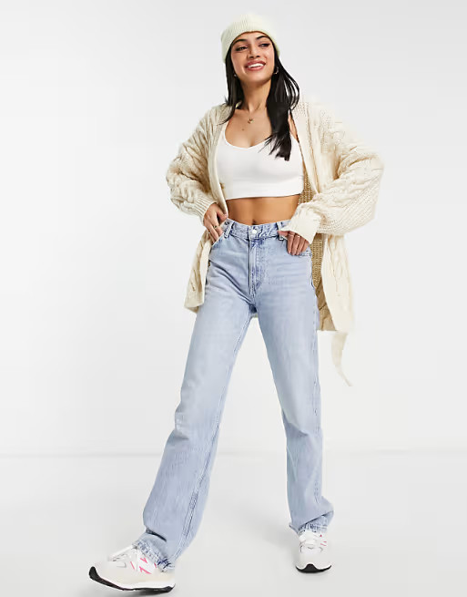 ASOS DESIGN cable cardigan with tie in oatmeal | ASOS (Global)