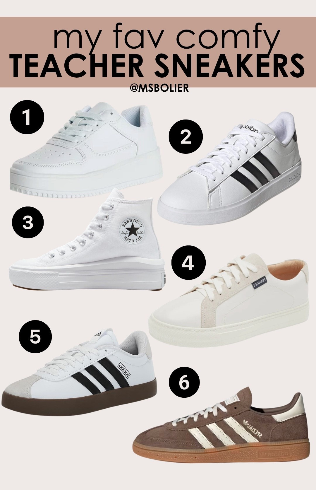 my fav comfy teacher sneakers!!! 
1: I prefer my true size in the wide fit— size up half if not getting wide fit
2: true to size 
3: true to size— this style makes them more comfortable!
4: size up half— podiatrist designed and worth the investment if you’re serious about having supportive shoes!
5: true to size— very much on trend and this color combo goes with everything 
6: true to size— comfortable and live the brown! still neutral so goes with lots but won’t get dirty!

| sneakers | comfy shoes | teacher shoes | summer shoes | classroom shoes | comfortable

#LTKSeasonal #LTKShoeCrush #LTKWorkwear