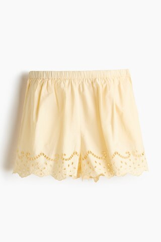H & M - Cotton Shorts with Eyelet Embroidery - Light Yellow | H&M (US + CA)