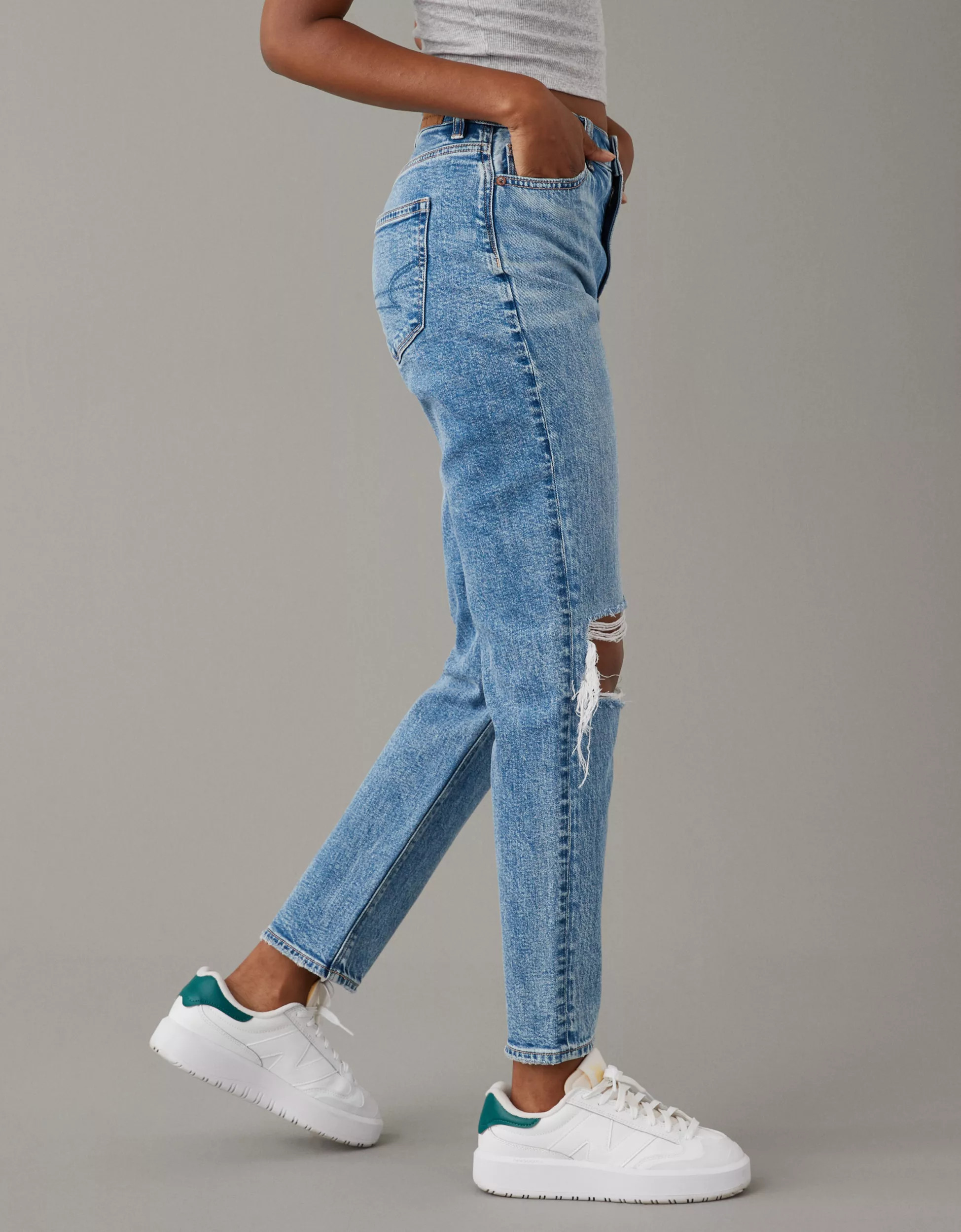 AE Strigid Ripped Mom Jean | American Eagle Outfitters (US & CA)