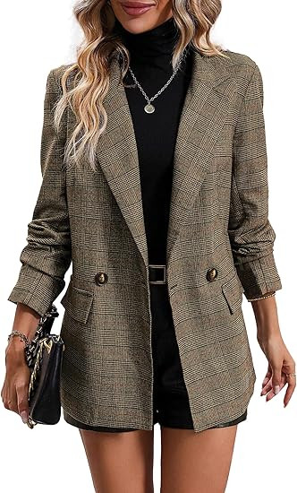 Mina Self 2025 Fall Women's Plaid Houndstooth Blazer Jacket - Fully Lined Business Casual Elegant... | Amazon (US)