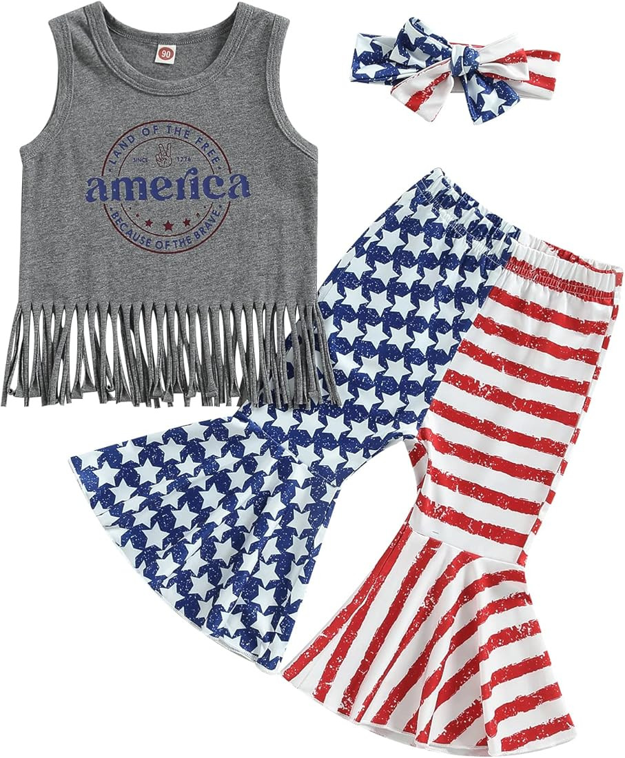 Engofs Toddler Baby Girl Summer Clothes Short Sleeve T-Shirt Tops Bell Bottoms Outfit 6 12 18 24 ... | Amazon (US)