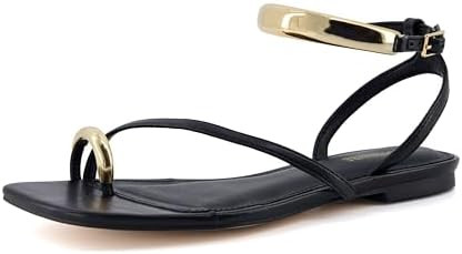 CUSHIONAIRE Secret Flat Sandals for Women with Gold Ankle Cuff and Toe Ring Strap, Vegan Leather ... | Amazon (US)