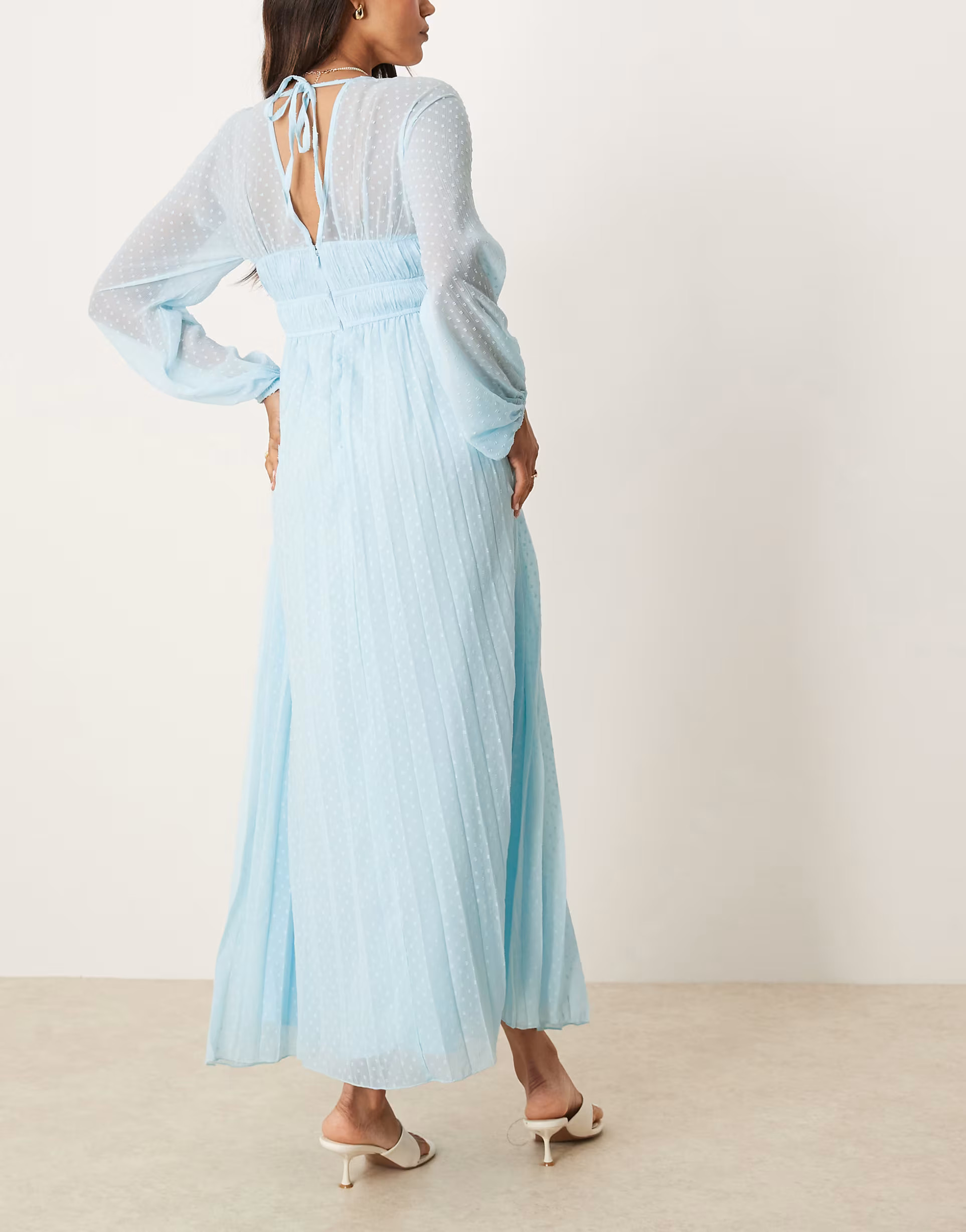 ASOS DESIGN Maternity plunge long sleeve pleated midaxi dress in pastel blue | ASOS | ASOS (Global)