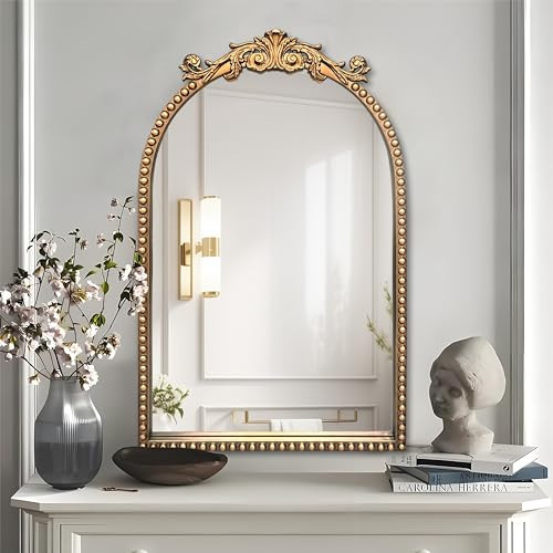 BAODANFU Arendahl Traditional Vintage Arch Mirror, 20" X 30" Baroque Ornate Accent Wall Mirrors Decorative Beaded Frame for Bathroom Sink, Entryway, Bedroom Vanity, Over Mantel Fireplace Wall Decor | Amazon (US)