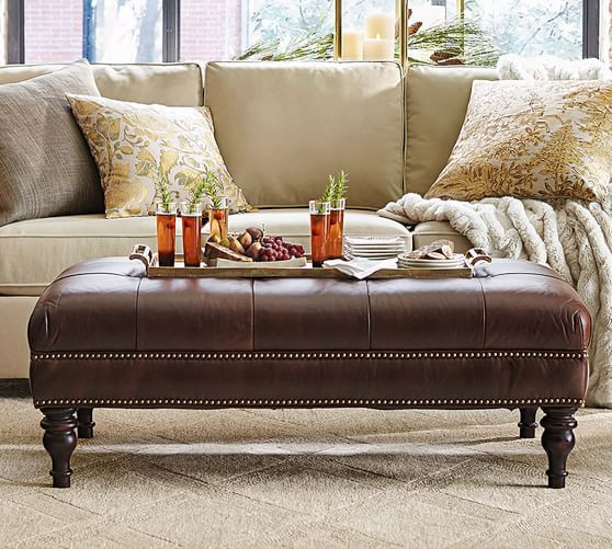 Martin Tufted Leather Ottoman | Pottery Barn (US)
