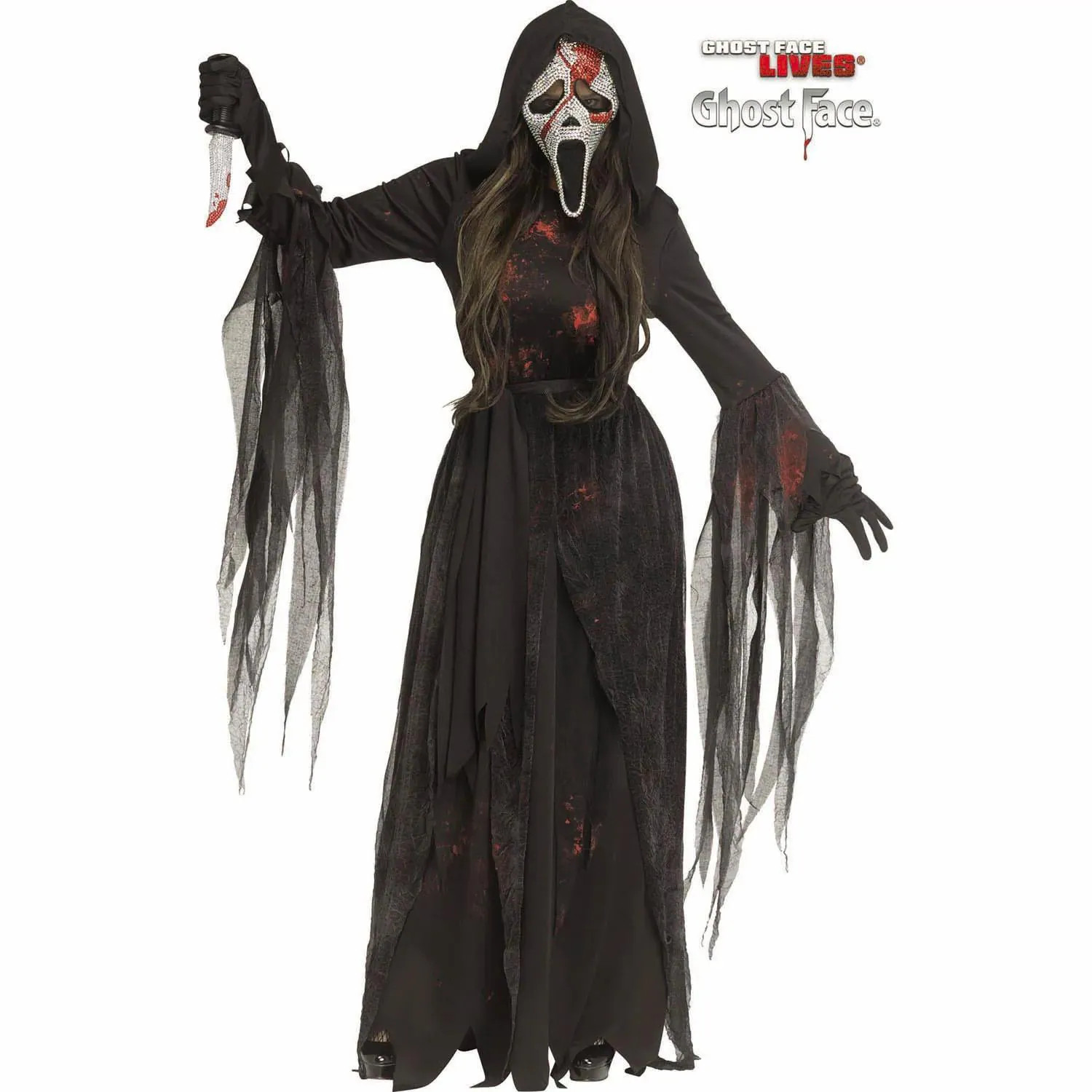 Fun World Ghost Face Women's Bloody Bling Hooded Gown Halloween Costume Dress - Black Small | FW126984S | Lowe's