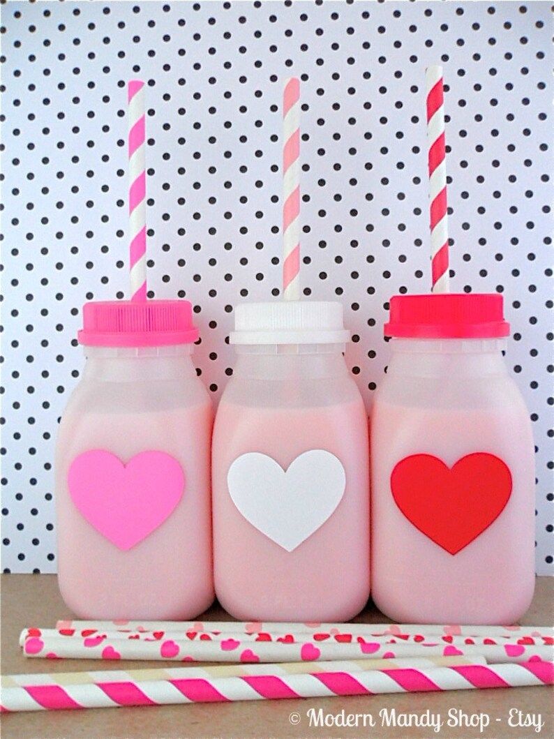 12 CUTE HEART Cups for kids!!! Plastic Milk Bottles with lids for parties!!! Bottles, Lids, and S... | Etsy (US)