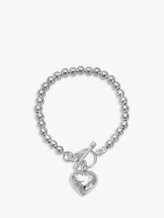 Andea Silver Bead Hammered Heart Bracelet | John Lewis UK