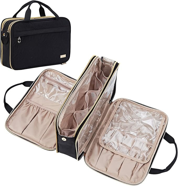 NISHEL Travel Toiletry Bag, Portable Makeup Organizer, Stand Up Cosmetic Bag, Travel Cosmetic Cas... | Amazon (US)