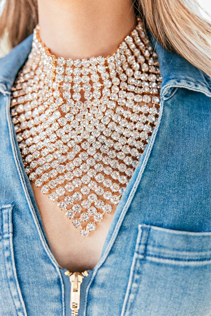 NEW!! Crystal Statement Necklace & Bandana in Gold | Glitzy Bella