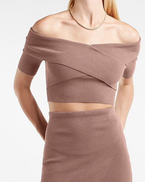 Body Contour Ribbed Off The Shoulder Criss Cross Sweater | Express