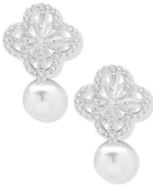Anne Klein Silver-Tone Crystal & Imitation Pearl Drop Earrings | Macys (US)