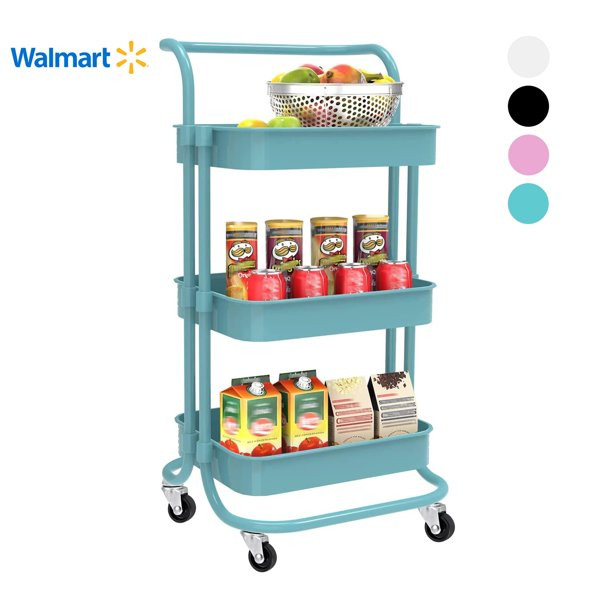 Werseon 3-Tier Metal Rolling Carts with Wheels Multifunction Storage Trolley Service Cart with Ha... | Walmart (US)