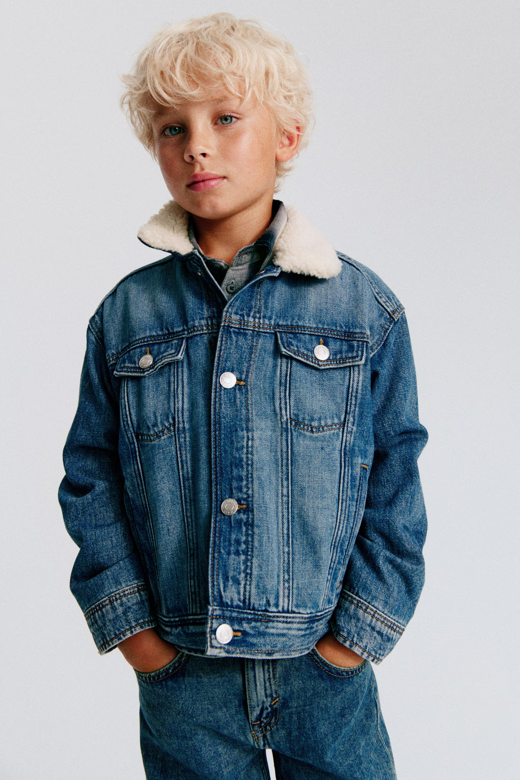 Denim Jacket with Teddy Fleece Collar | H&M (US, CA, MX)