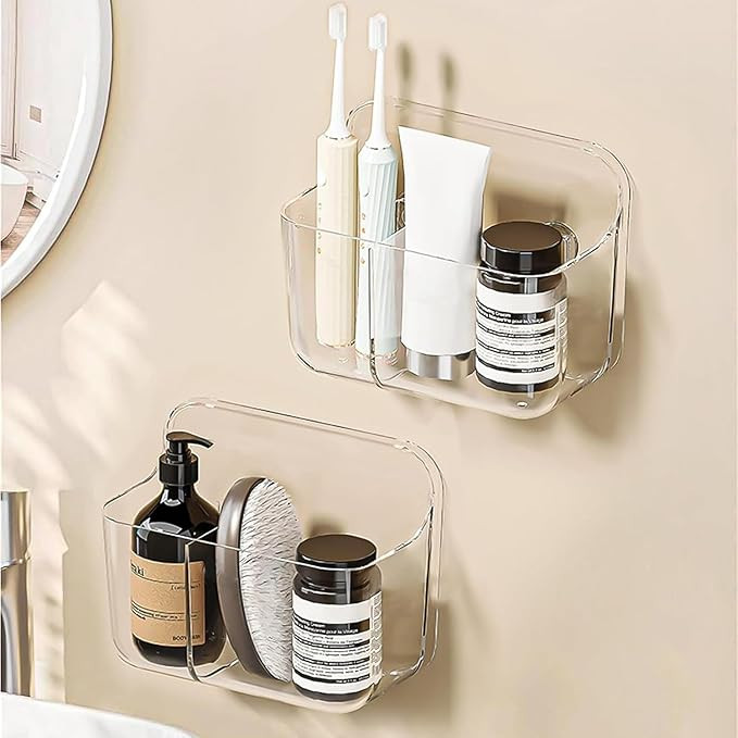 2pc Acrylic Wall Mount Organizer, Adhesive Clear Cabinet Door Organizer,Bathroom Shelves for Wall... | Amazon (US)