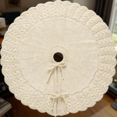 Ivory Knitted Christmas Tree Skirt Featuring Scallop Edge & Ties, Rustic Farmhouse Holiday Decorative Base For Christmas Tree - (Ivory Color, 24 | Wayfair North America