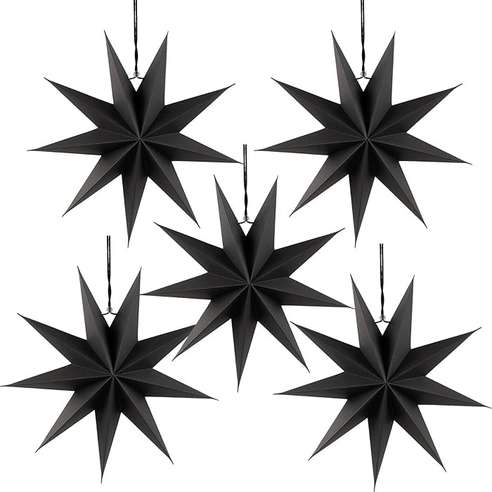 SUNBEAUTY 5 Pcs 9-Pointed Black Paper Star Lanterns 12 Inch Hanging Lamp Black Paper Funeral Deco... | Amazon (US)