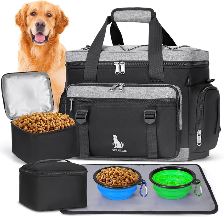 IGOLUMON Dog Travel Bag Large Pet Travel Bags Set for Supplies Weekend Travel Kit Tote Organizer ... | Amazon (US)