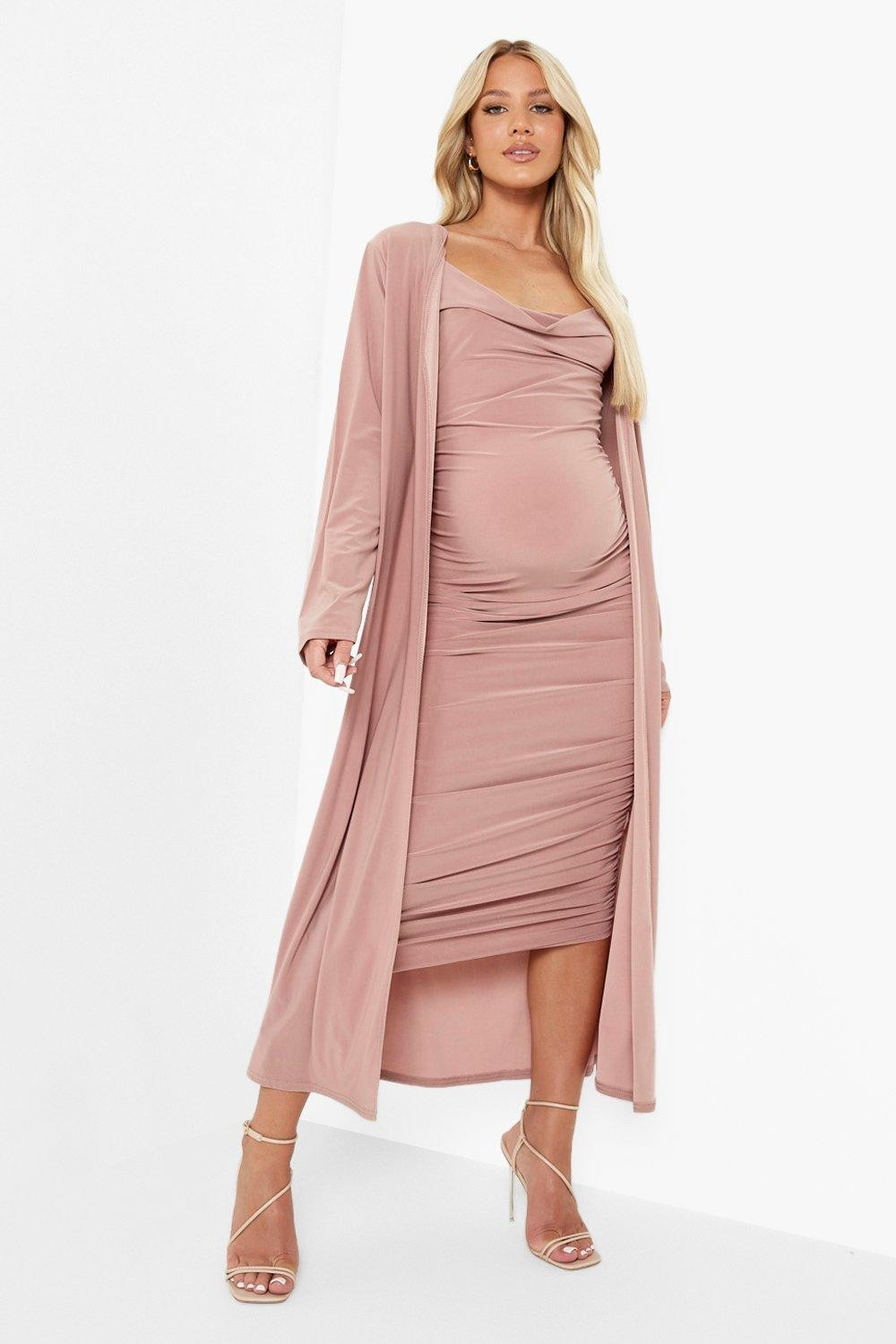 Maternity Strappy Cowl Neck Dress And Duster Coat | boohoo (US & Canada)