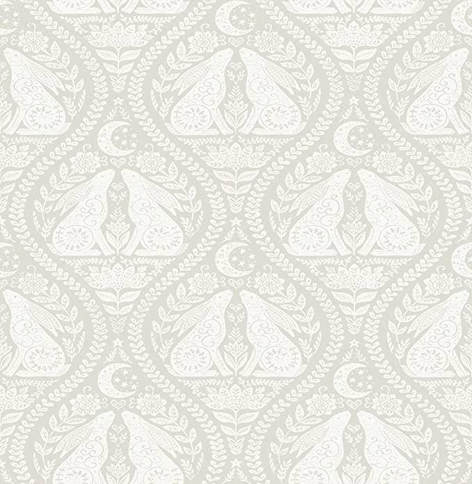 NuWallpaper NUS4010 Cream Moon Rabbit Peel Stick Wallpaper, White & Off-White | Amazon (US)