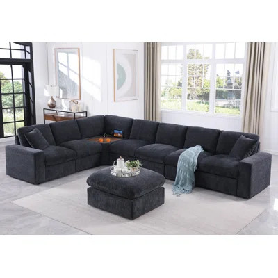 Olathe Daisy Corner Modular Sectional Sofa With Table Cupholder Console, USB Port And Ottoman | Wayfair North America