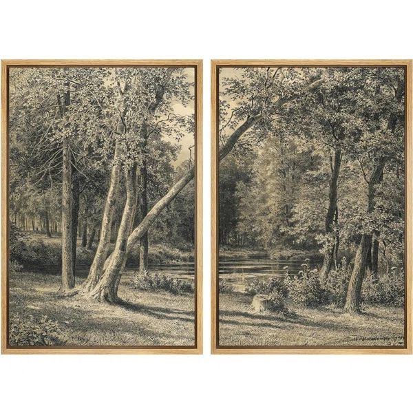 Forest Trees Landscape Framed On Canvas 2 Pieces Print | Wayfair North America