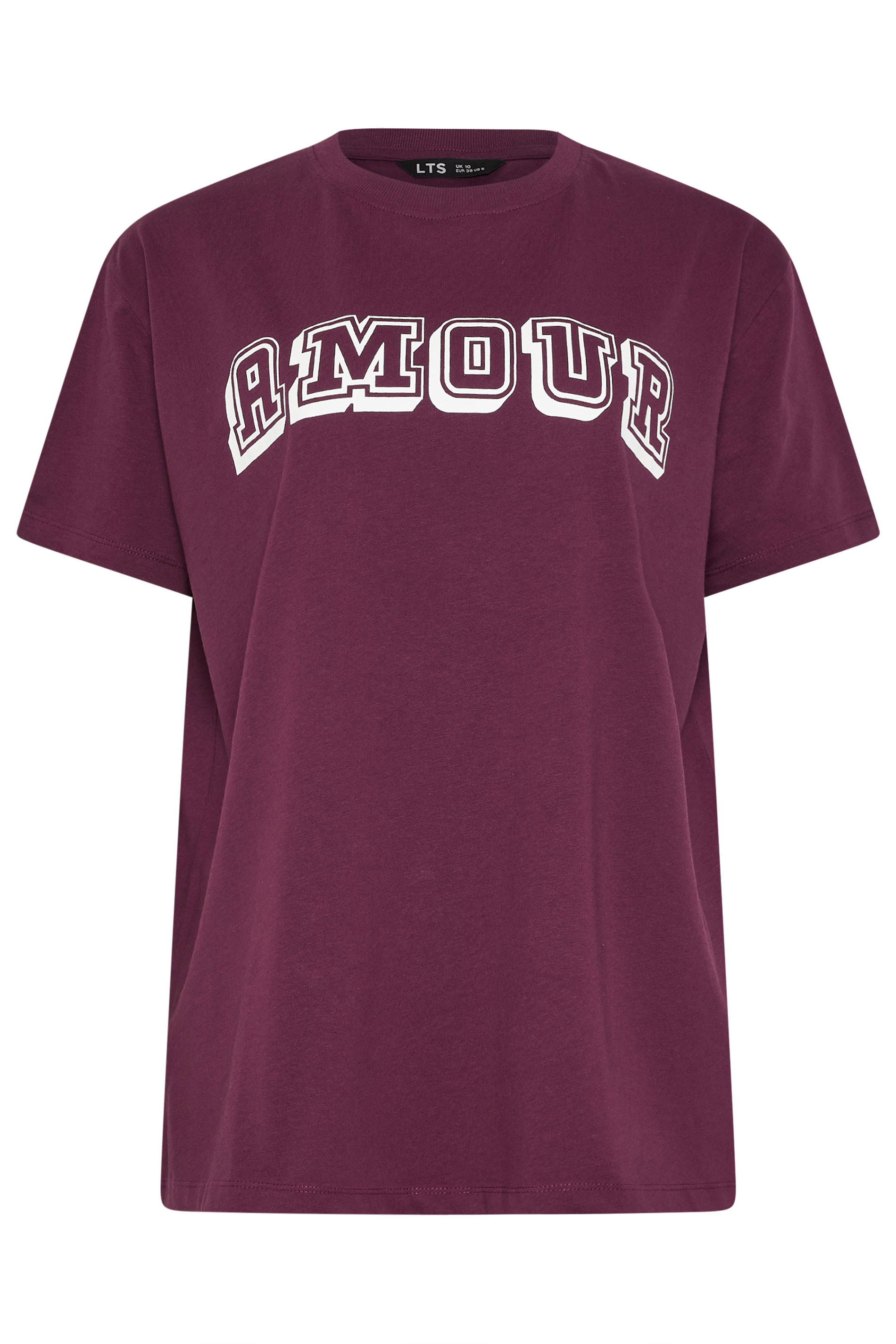 LTS Tall Burgundy Red 'Amour' Slogan T-Shirt | Long Tall Sally