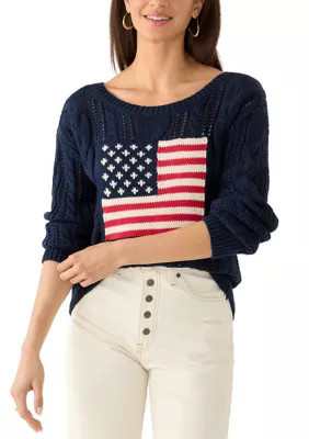 Lucky Brand Women's American Flag Sweater, Navy Blue, XS | Belk