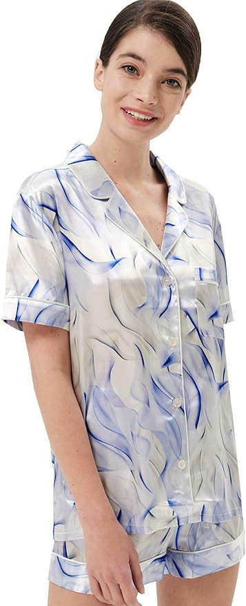 SIORO Women Pajamas Sets Satin Short Sleeve Silk Pajamas for Women, Button Down Sleepwear Soft Pj... | Amazon (US)