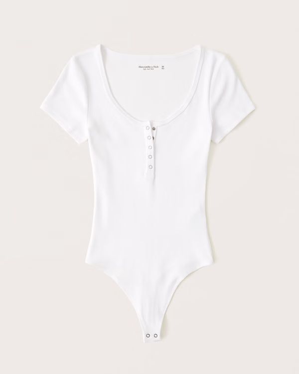 Short-Sleeve Ribbed Henley Bodysuit | Abercrombie & Fitch (US)