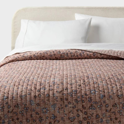 King Printed Floral Gauze Reversible Quilt Brown - Threshold™ | Target