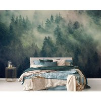 Foggy Mountains Wallpaper, Self Adhesive, Landscape Mountain Removable Peel & Stick Wallpaper #434 | Etsy (US)