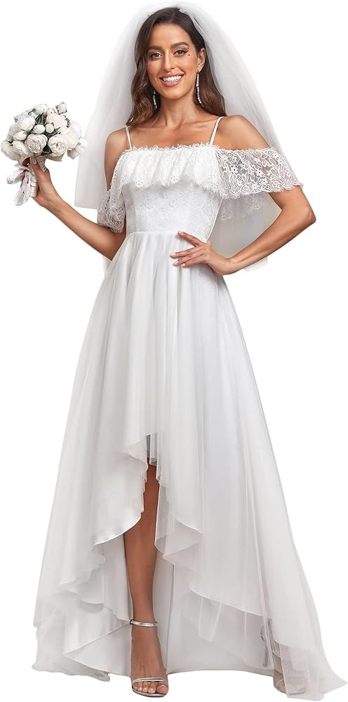 Ever-Pretty Wedding Dress Women's A Line Off Shoulder High Low Spaghetti Straps Lace Bridal Dress... | Amazon (US)
