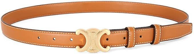 Womens Leather Belt With Gold Color Buckle, Fashion Soft Leather Waist Belt with Pin Buckle for J... | Amazon (US)