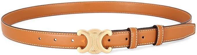 Womens Leather Belt With Gold Color Buckle, Fashion Soft Leather Waist Belt with Pin Buckle for J... | Amazon (US)